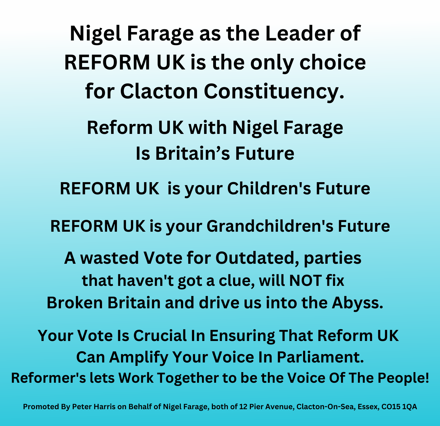 Nigel Farage Clacton Constituency 50%